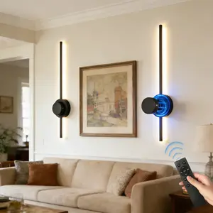 ISUNMEA Rechargeable Wall Sconce Lights with Remote, Battery Operated Wall Lights 3 Color Temperature, Dimmable Wireless Wall Lamp Black 70CM for Living Room Bedroom Hallway 2 Pack