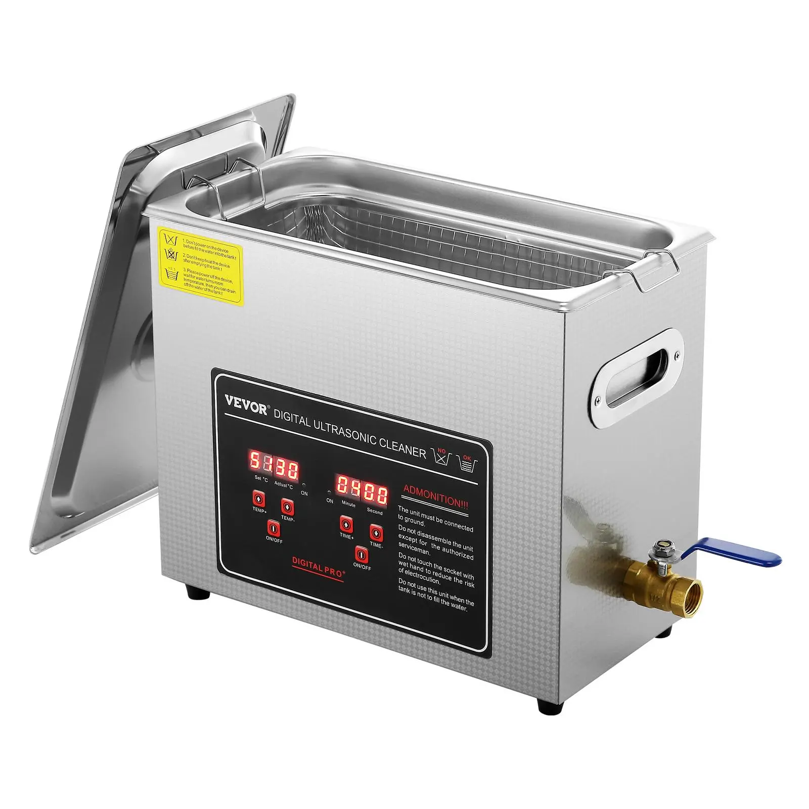 VEVOR 6L Stainless Steel Ultrasonic Cleaner - Digital Panel, Timer, Heater, 40kHz Advanced Transducer Technology, Effective Cleaning Home Sterilizer for Watches, Jewelry, Dental Equipment