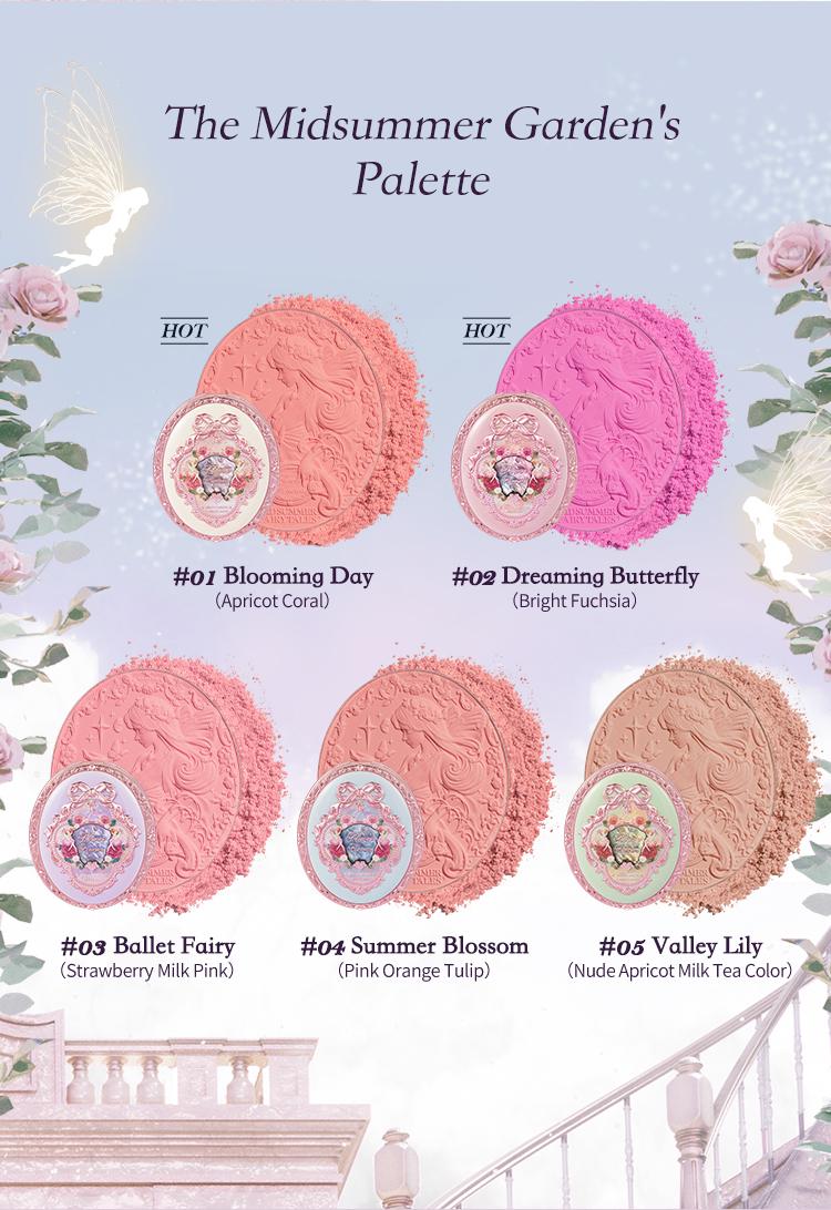 Flower Knows Midsummer Fairytales Collection Embossed Blush, Floral Velvet Embossed Blush Powder, Brightening Velvet Blush Makeup for All Skin Types, #Summervibes
