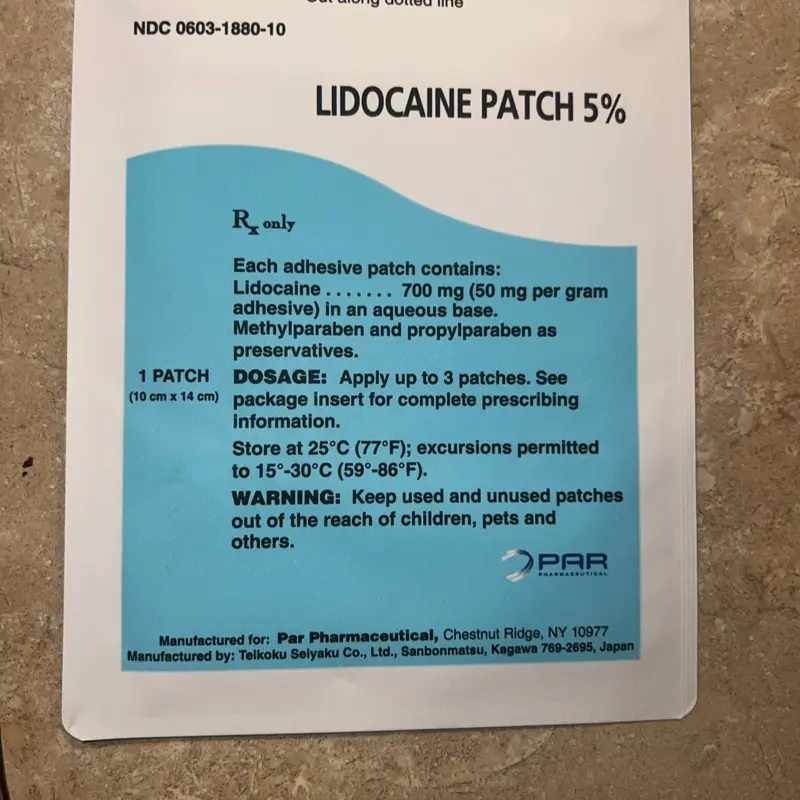 CLIDOCAINE PATCH 5 0/0 for back pain, shoulder, leg, knee, hands.