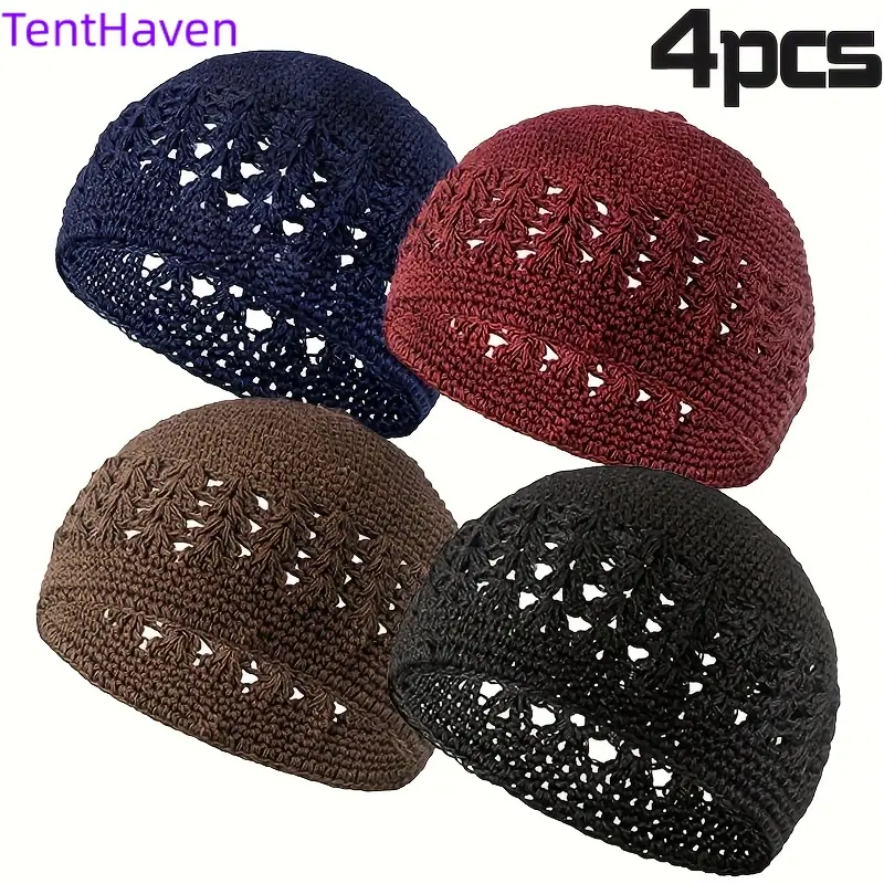 Women's 4-Pack Plain Simple Knitted Hats, Cotton Blend Thick Wheat Ear Knit Beanies, Soft Stretchy Preppy Universal Fit, for Daily Casual Sports & Outdoor Wear, All Seasons, Color Variants: Black+Navy+Coffee+Burgundy, Black+Brown+Blue+, Knitted Hat