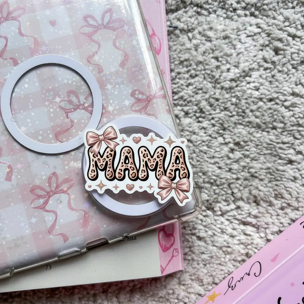 Leopard Mama MagSafe Phone Grip – Coquette Bow Magnetic Pop Socket & Kickstand – Cute Mom Gift