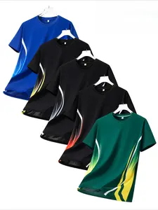 Men’s 5-Pack Summer Sports Casual T-Shirts, Crew Neck, Slightly Stretchable Quick-Dry Breathable Tops, Geometric Patterns in Multiple Colors, Suitable for Outdoor Fitness Running