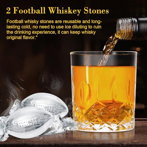 Football Whiskey Decanter Set for Men, 47oz Liquor Decanter Set with 2 Glasses + 2 Footballs Chillers, Gifts for Dad, Husband, Boyfriend, Coach, for Liquor, Bourbon, Scotch, Vodka