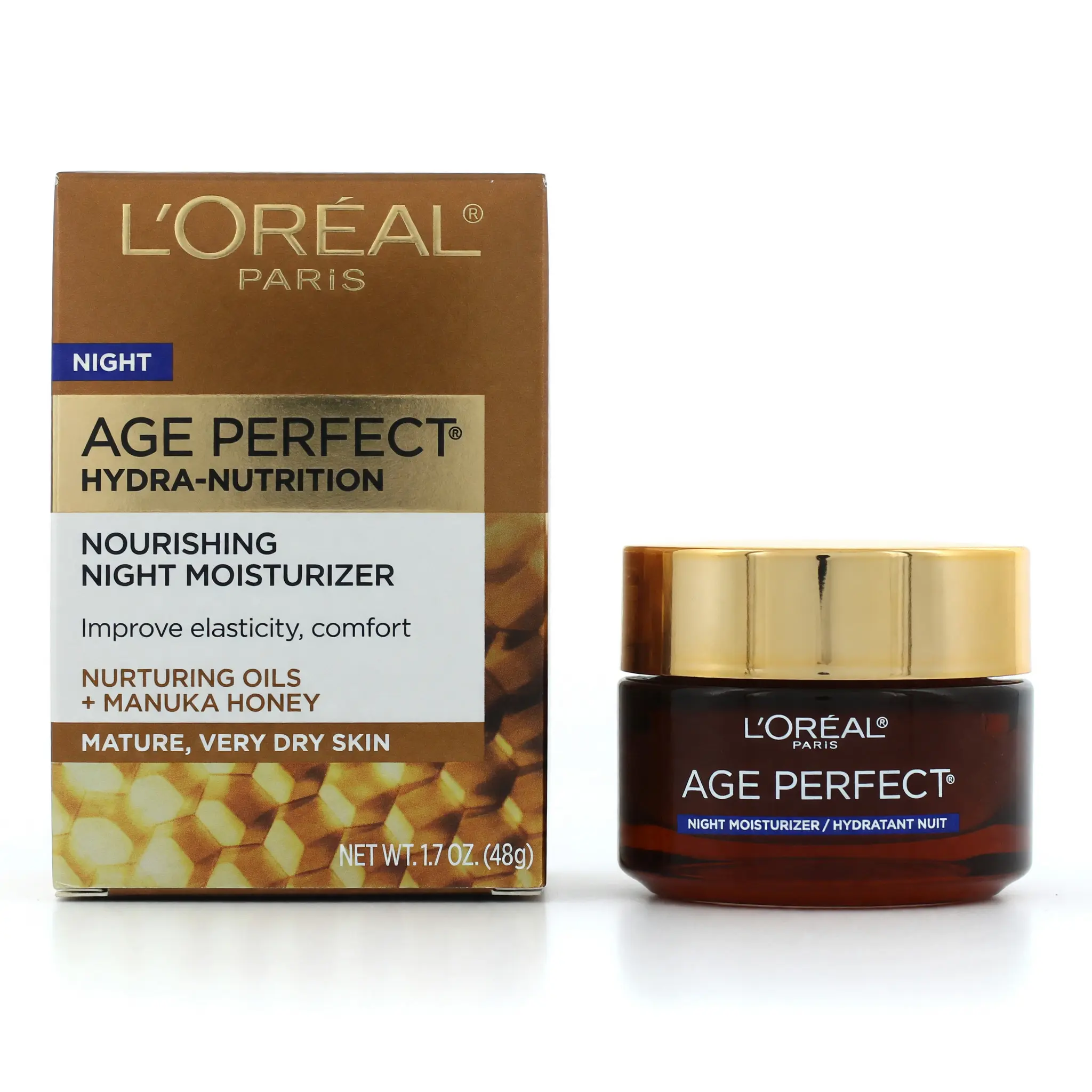 L'Oreal Age Perfect Hydra-Nutrition Honey & Manuka Honey Nourishing Night Moisturizer Cream - 1.7oz, Hydrates & Locks in Moisture