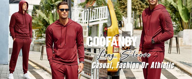Coofandy Thin Men's Tracksuit 2 Piece Hoodie & Long Pants Set - Pleated Fabric, Kangaroo Pocket, Elastic Drawstring, Casual Jogging Athletic Suits
