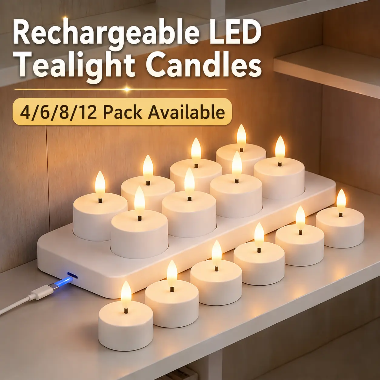Rechargeable electric candles: 4/6/8/12 LED tea candles, battery-powered and rechargeable, create a romantic atmosphere, table centerpiece decoration and night light, suitable for home, proposals, and birthday parties, rechargeable flameless LED candles.