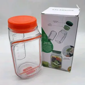 Recipiente portatil para ensalada con compartimento para aderezos, contenedor tipo masón Jar con apertura lateral 1L(33.81 oz) Bottles