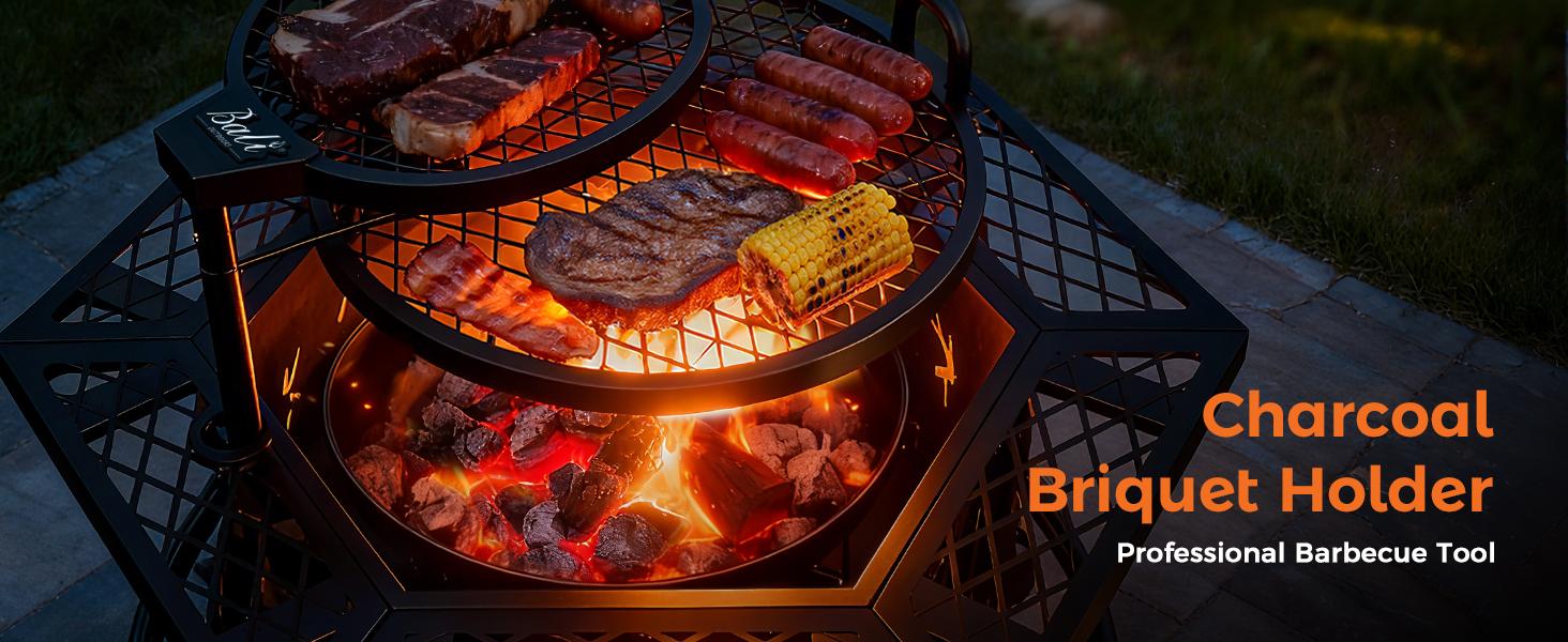 BALI OUTDOORS Hexagon Fire Pit with BBQ Grill 37.5" Outdoor Fire Pit for Wood Burning Patio Firepits with Adjustable Grilling Plates and Charcoal Tray TikTokShopBlackFriday