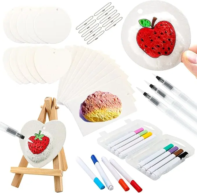 3D Magic Foam Texture Painting Kit - Entry-Level Painting Learning Full Set, Safe & Washable Kid-Friendly Material, Ultra Beginner Friendly No-Prior-Experience Art Toy for Students, 10 Pearl Chains, 12-Color Marker, Mini Wooden Easel