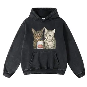 WACKY CAT Hoodie Vintage High-Quality Crew Neck oversized loose Fit Cotton Fabric Casual Comfort Windproof Warm Funny Long Sleeve Sweatshirt Fashion for Men and Women Top Daily Wear 012901