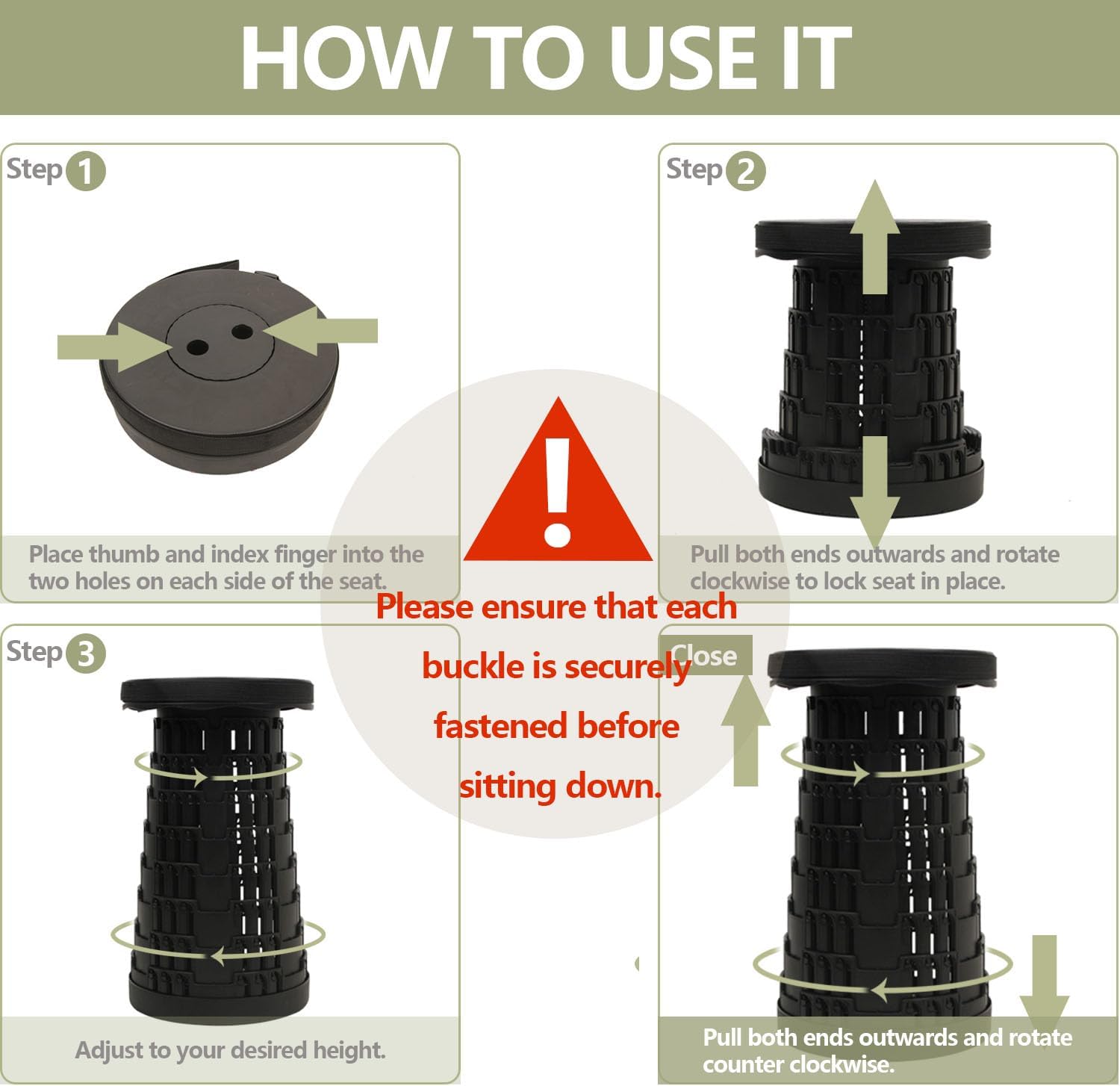 Retractable Folding Stool Upgraded,Portable Lightweight Collapsible Stool Telescoping Chair Seat  Campchair Adjustable Height with Load 400 lbs for Adult Camping Travel Fishing Outdoor Durable Sturdy & Further Reinforced