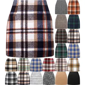 Women's High-Waisted Plaid Skirt Tight Pencil Wool Mini Skirt pencil skirt Womenswear Bottom