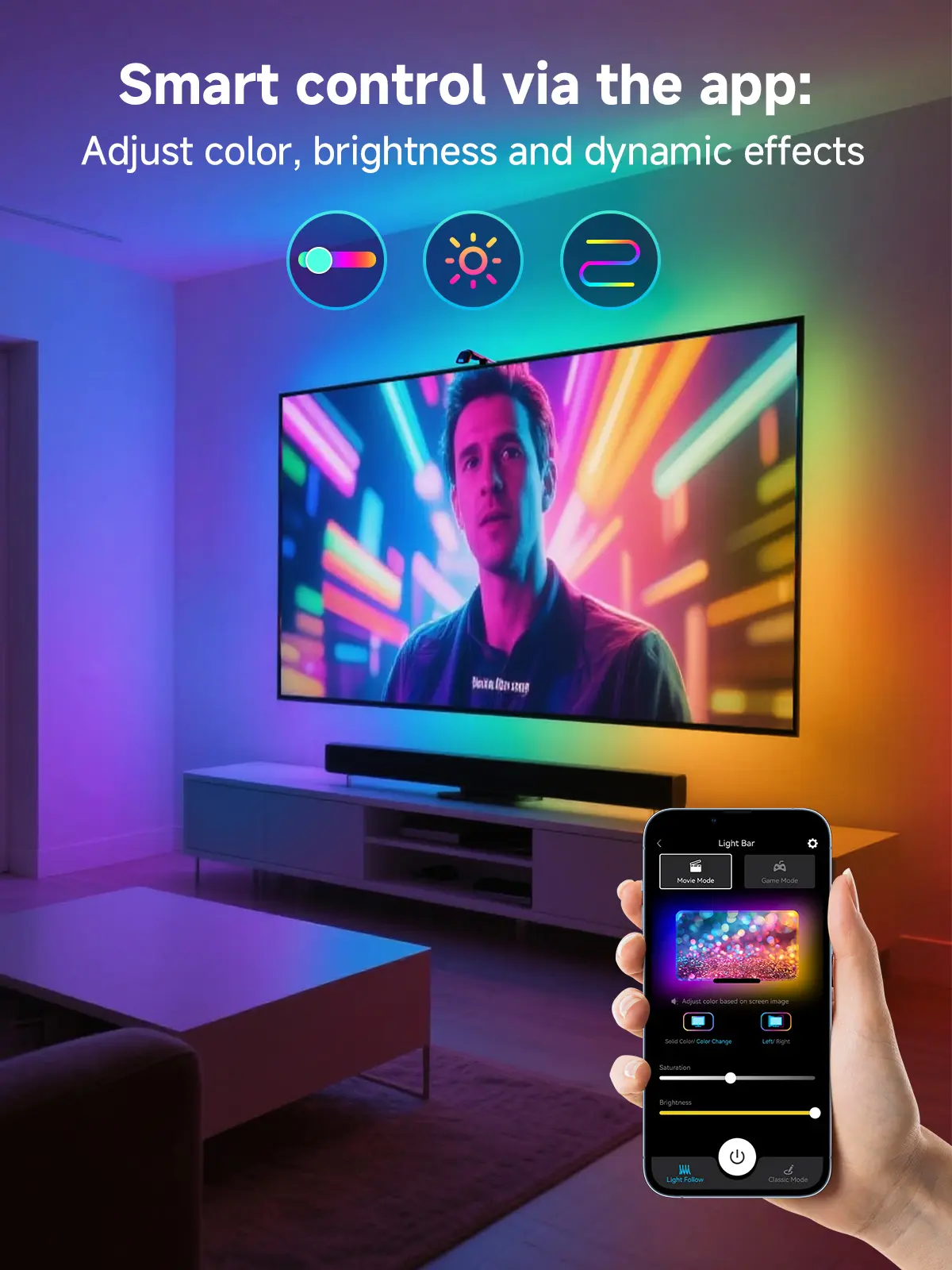 TV LED Backlight Sync with Screen | 916ft RGBIC Strip Lights for 45-65 ...