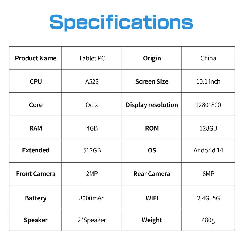 PRITOM 2026 10.1 Inch Android 14 Tablet Set 16GB(4+12)RAM 128GB ROM Dual Camera Bluetooth Keyboard Mouse Gift for Back To School