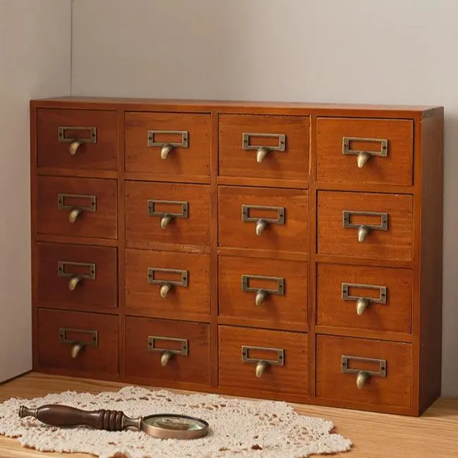 Vintage 16-Drawer Home Organizer with Wide Top Platform, No-Assembly Retro Storage Box for Makeup & Jewelry, 2-in-1 Dresser Vanity Holder for Bedroom, Room Decor Storage Organization Bedroom Accessories Graduation Gift, Desk Organization, Bedroom Organiza
