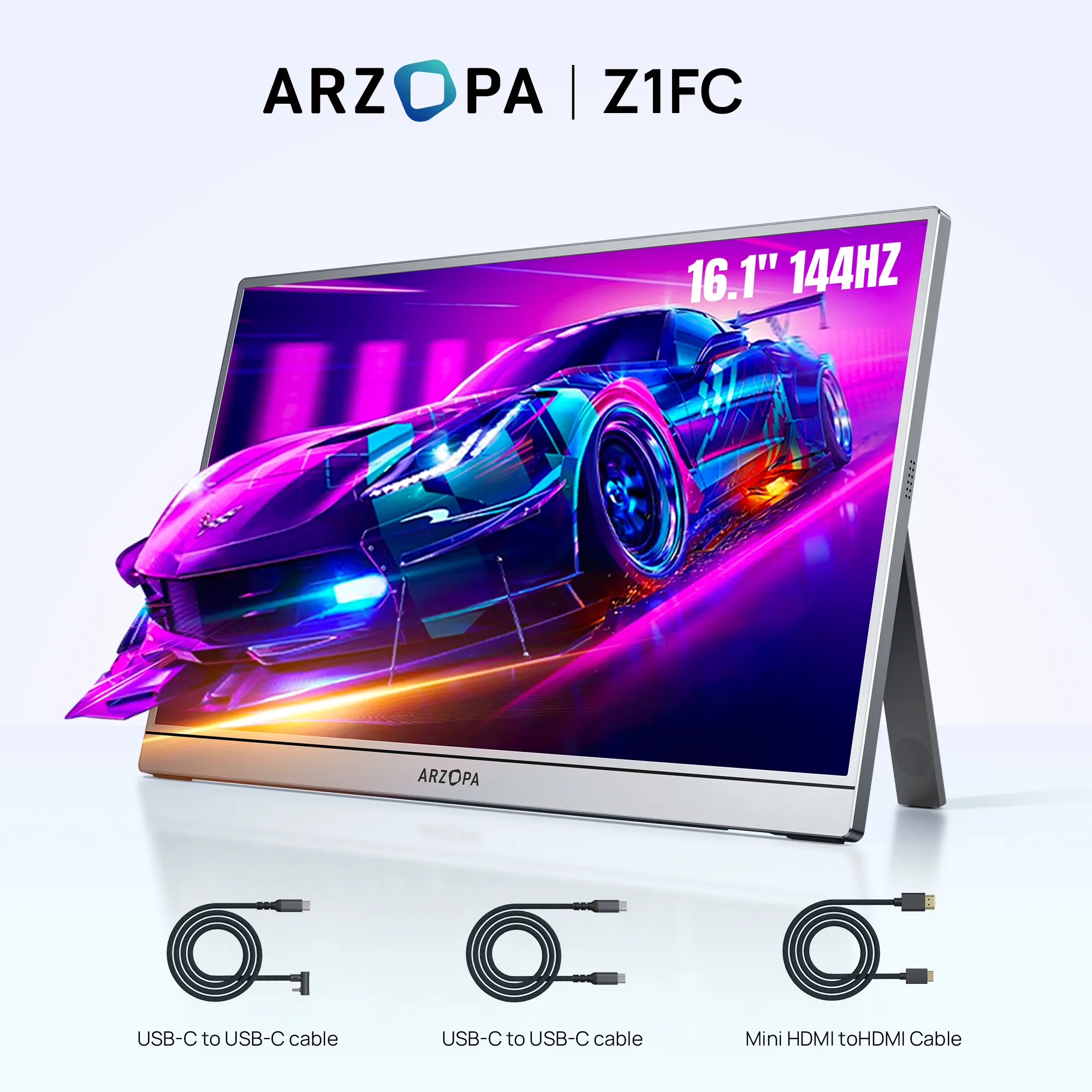 ARZOPA Z1FC,  16.1'' 144Hz Portable Gaming Monitor, 100% sRGB,  1080P FHD, Kickstand Portable Monitor, External Second Screen for PS5 Xbox Laptop PC Switch