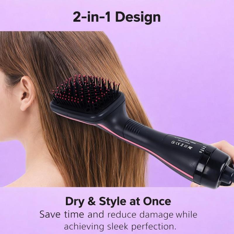 2 in 1 Hair Dryer Brush & Straightener Brush, Hair Dryer and Styler, Negative Ion Blow Dryer Brush, Hot Air Brush Detangles, Dries, Smooths, Reduce Frizz & Static