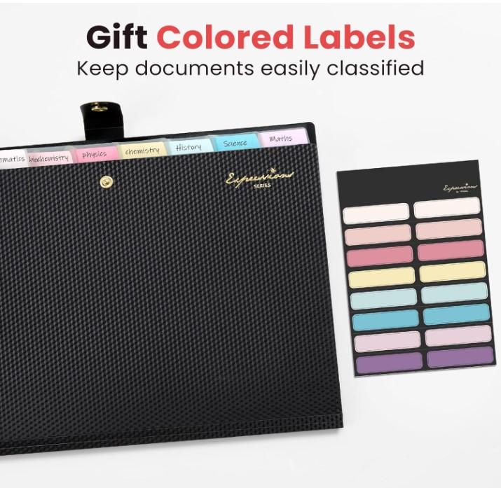 Sooez Accordion File Organizer, Letter Size Expanding File Folder with Labels, 8 Pocket Folders for Document, Portable Paper Bill Receipt Organizer for Home School Office Supplies, A4 Size, Pink