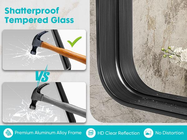 Bathroom Mirror Vanity Mirror for Wall, Aluminum Alloy FramedFarmhouse,Anti-Rust,Tempered Glass, Rounded Rectangle,Hangs Horizontally or Vertically