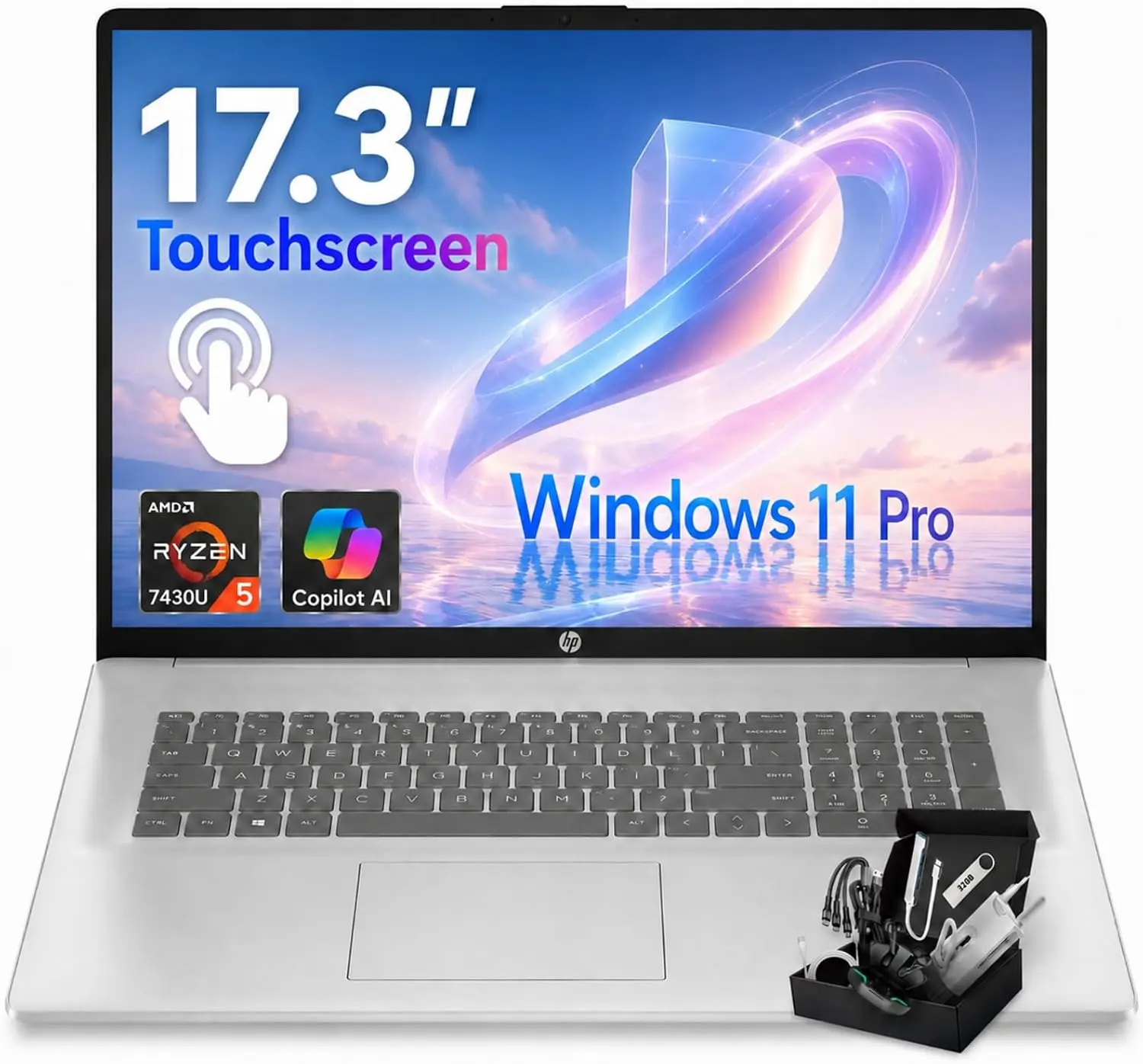 HP 17.3-Inch Touchscreen Business Laptop - AMD Ryzen 5 7430U, 16/32/64 GB RAM, 1/2 TB SSD, HD+ Anti-Glare Display, Windows 11 Pro, AI Copilot, Wi-Fi 6, Bluetooth 5.4, for Business & Students