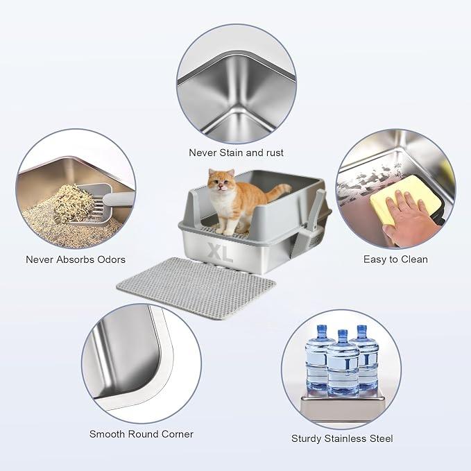 XL Extra Large Cat Litter Box! With Sand-Proof Pedal + Ventilation Holes, Spacious Enough for Chonky Cats to Turn Around, Splash-Proof & Non-Stick Cat Toilet