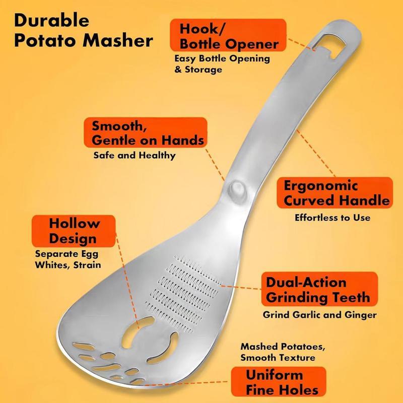 2026 2 PCS Heavy Duty Food Grade 304 Stainless Steel: Multifunctional Potato Masher with Slotted Spoon & Raw Egg Separator, Durable Kitchen Gadget for Mashing Potatoes, Avocados, Vegetables & Beans, Easy Clean & Dishwasher Safe.