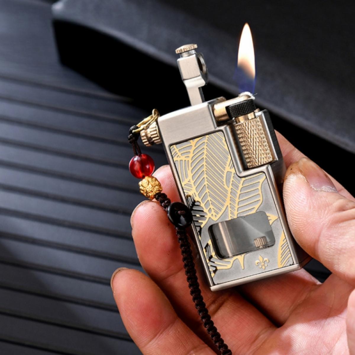 Elegant Vintage Liquid Lighter Full Metal Body Clear Oil Tank Durable Portable Igniter Perfect Gift For Father Him Men (Without Fuel)