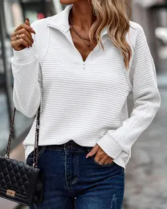 VVZ Women's Long Sleeve Quarter Zip Pullover Sweater Casual Loose V Neck Collared Ribbed Knit Jumper Tops Thumb Hole Cozy Ribbed Knit Soft Warm Trendy Colors for Every Season