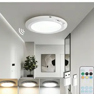 Motion Sensor Ceiling Light - Rechargeable 3 Color Temperatures with Remote Magnetic Wireless Ceiling Light Battery Powered for Closet Shower Stairs Shed Hallway Living Room Bathroom Home & Kitchen Decor Lighting