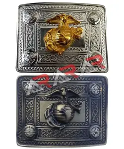 U.S Marine Kilt Belt Buckle Chrome/Gold and Bronze Finish Band Item
