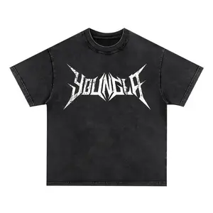 Gym Workout Loose Washed Tee Men's Heavyweight Cotton T-shirt Distressed Graphic Metalcore Font Oversized Black Tee Dark Streetwear Gothic Font T-Shirt - Top, Fit