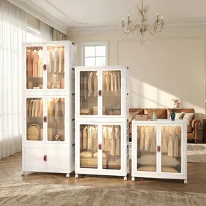 TikTok Viral Storage Cabinet with Wheels – Foldable Stackable Organizer Bins with Magnetic Doors, Space Saving for Small Spaces