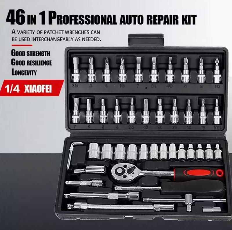 46 PCS Household Car Maintenance Tool Set - Ratchet Torque Wrench and Screwdriver Toolbox, Motorcycle Tire and Hub Maintenance Kit, Portable Bicycle Maintenance Socket Wrench