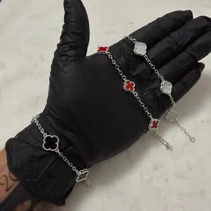 Pulsera de 4 Flores de Plata 925 Méx en diferentes colores expansible 6.5 a 7.5 inches