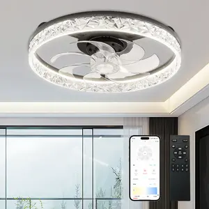 GLITGATE Cristais Multifunctional Ceiling Fan with 3 Color Temperatures Light, Remote Control/APP, 6 Wind Speeds, Timer, Reversible DC Motor, Adjustable Brightness , Low Noise for Living Room, Bedroom, Indoor Lighting Led Lighted