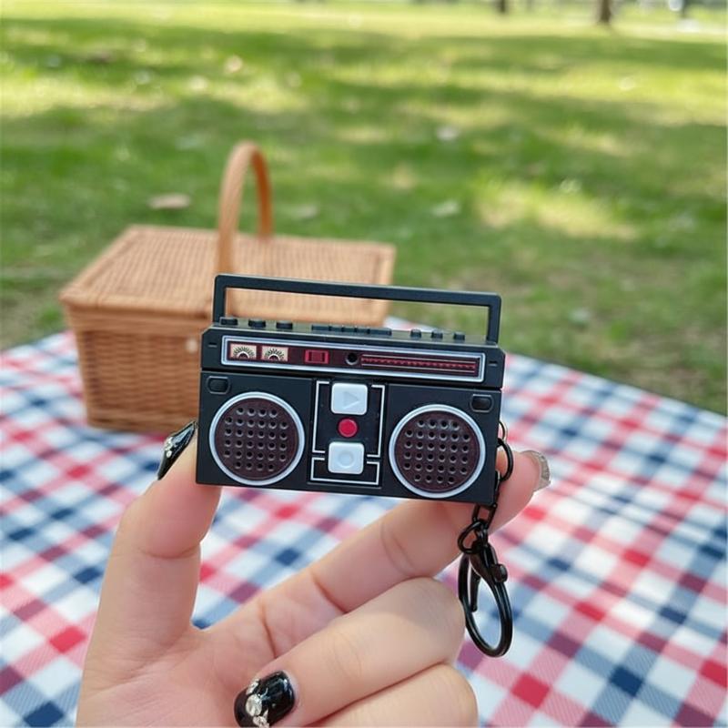 Retro Style Radio Keychain An exquisitely crafted miniature pendant featuring textured vintage details A perfect decorative accessory for keys wallets and bags for women and girls