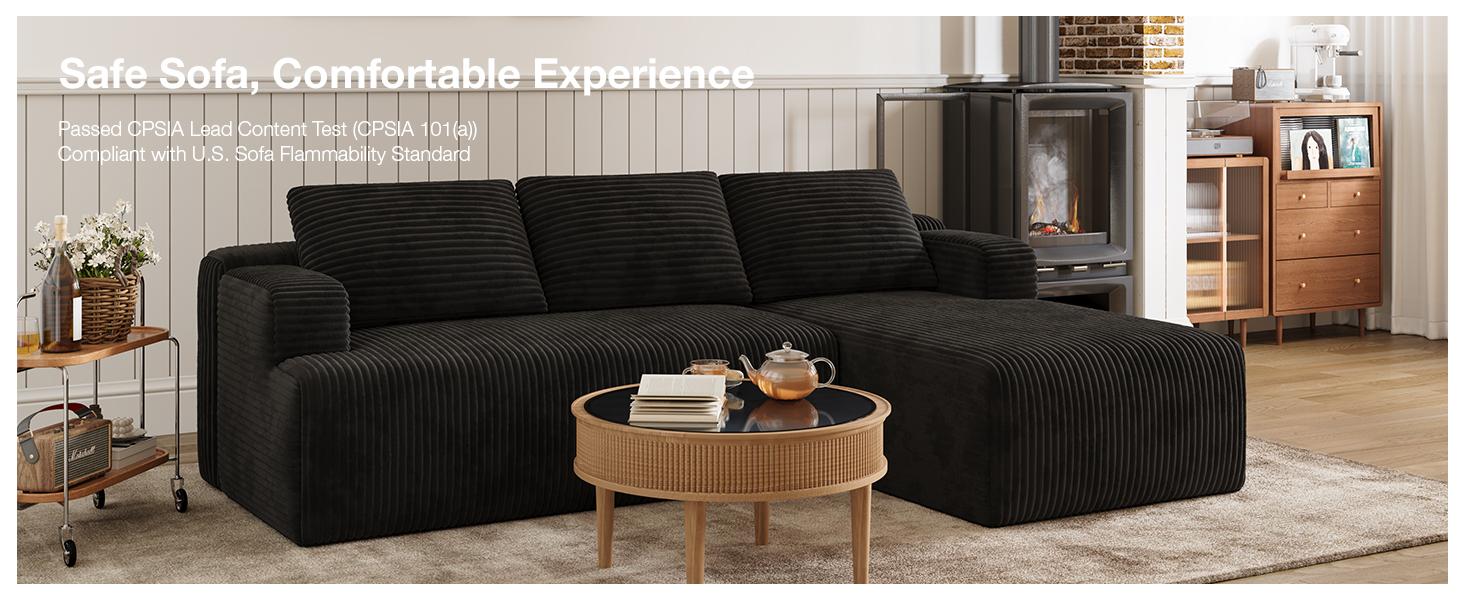 【2 Packages Shipping] L-Shape Plush Corduroy Velvet Modern Sofa with Deep Seat, Upholstered Couches for Living Room & Bedroom, No Assembly Required