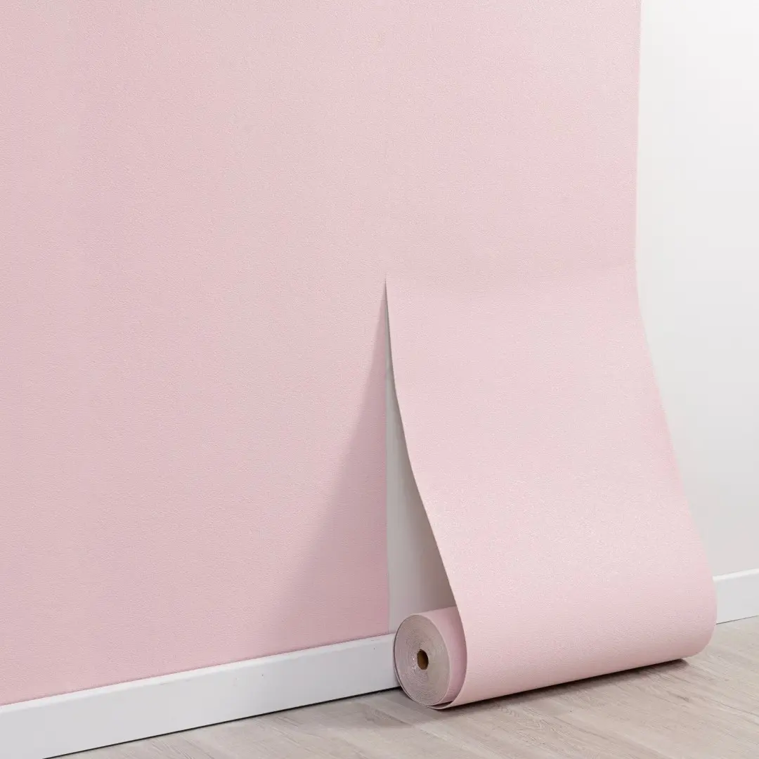 A roll of blush pink flaxen texture peel and stick wallpaper, Bathroom peel and stick wallpaper, self-adhesive wallpaper with a 3D fabric look, suitable for home decoration, easy to install and removable waterproof DIY wallpaper
