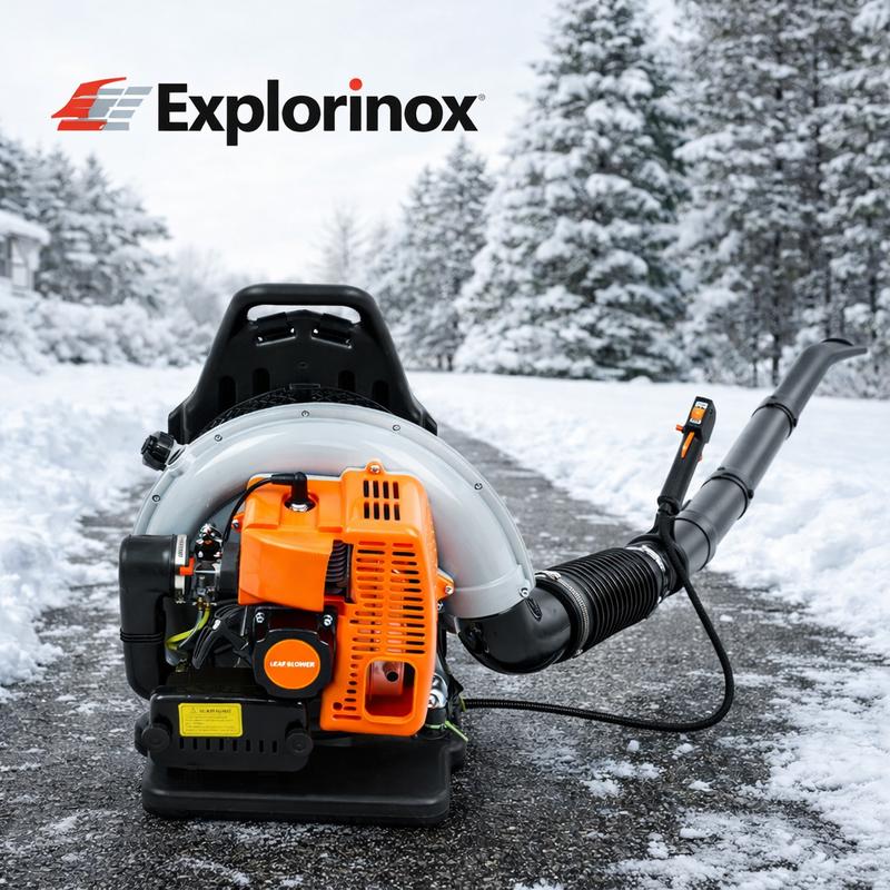 Explorinox Leaf Blower 2-Stroke Engine Multi-purpose 63 Cubic Centimeter High Strength Snow Blower for Outdoor Use with Additional Attachments