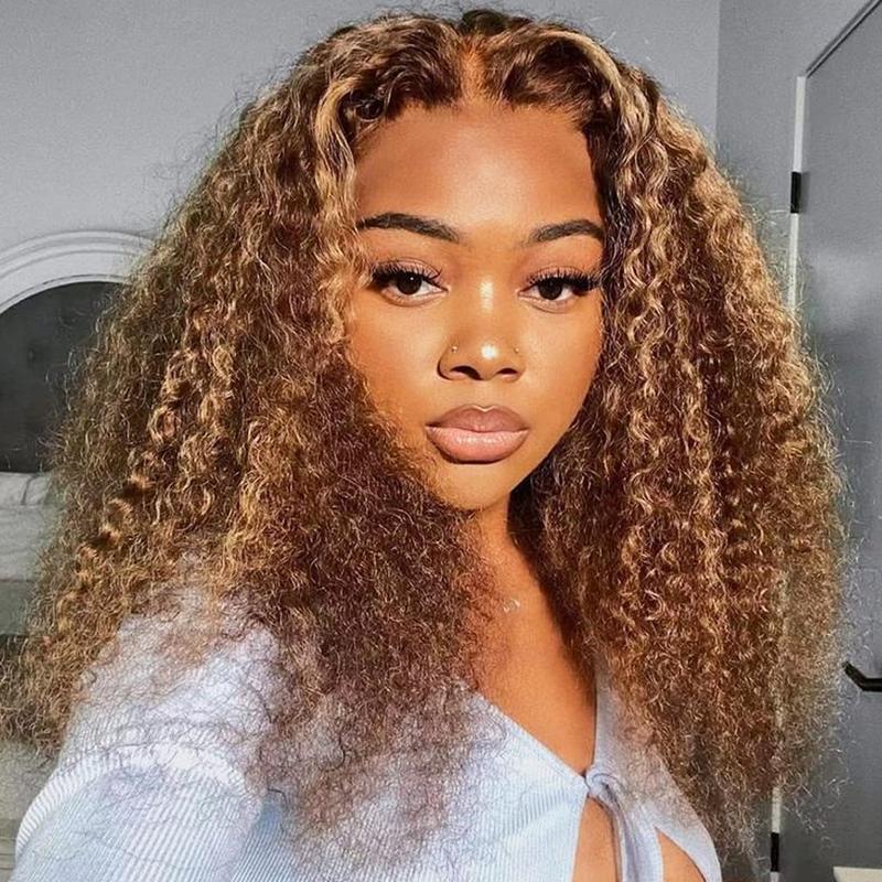 FORGIRL FOREVER 4/27 Highlight Bob Wig 7x5 Kinky Curly Wear Go Glueless Wig Pre-Plucked Pre-Cut Afro Deep Curly HD Lace Front Closure Human Hair Wigs