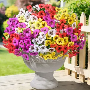 12/24 Bundles Look Real Artificial Flowers for Outdoors, Realistic Fake Outdoor Flowers, UV Resistant Silk Pansy Flowers for Outside Faux Flowers Plants for Outdoor Porch, Four Mix Colors