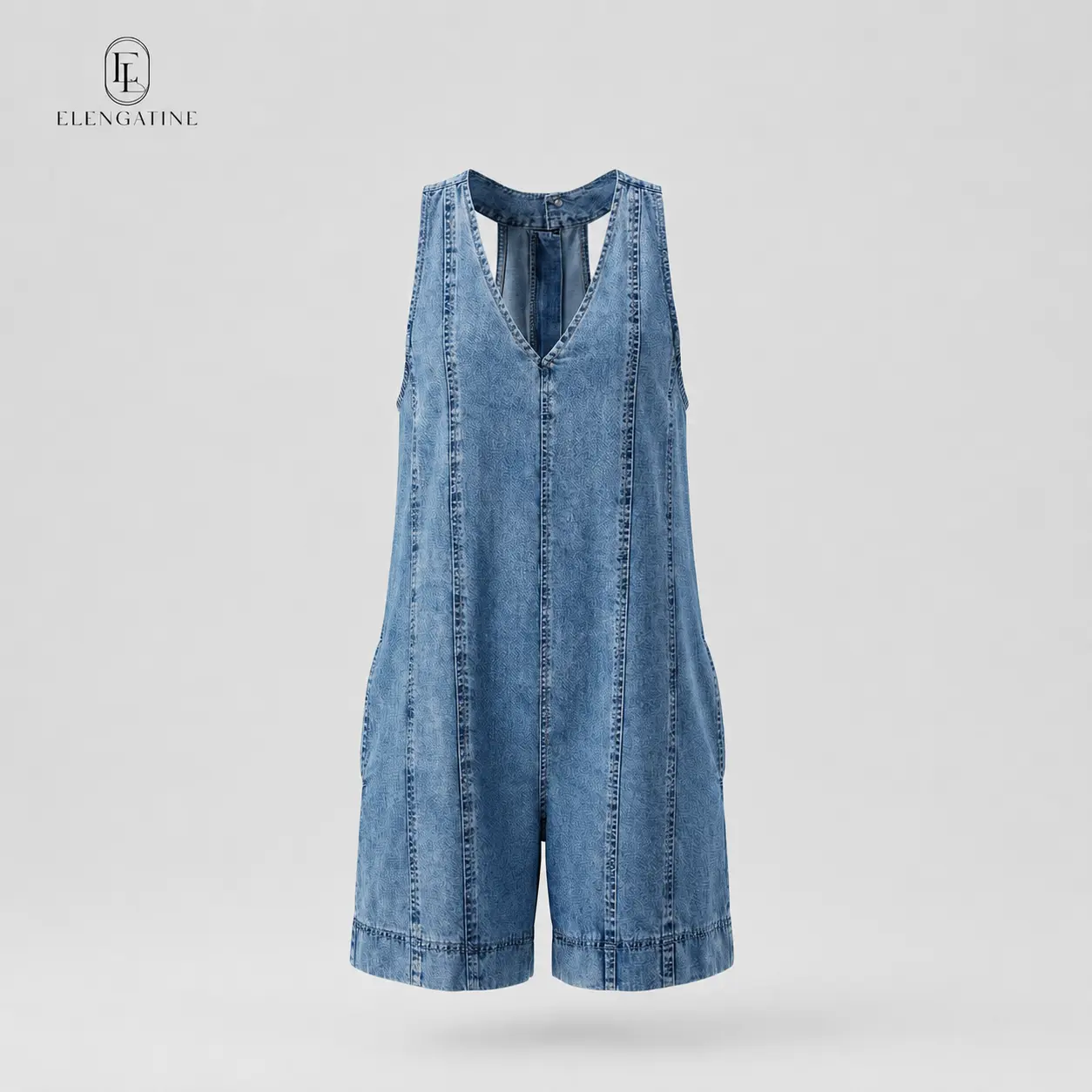 Elengatine Viral Denim Romper for Women | Sleeveless V Neck Loose Fit Jean Playsuit with Pockets | Lightweight & Breathable Denim, Flowy A Line Silhouette | Effortless Chic & Casual Cool | Perfect for Spring Summer Outfits, Vacation, Brunch