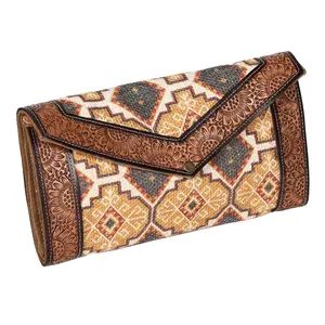 OHLAY Wallet Hand Tooled Upcycled Wool Genuine Leather Women Bag Western Handbag Purse Womens Handbags