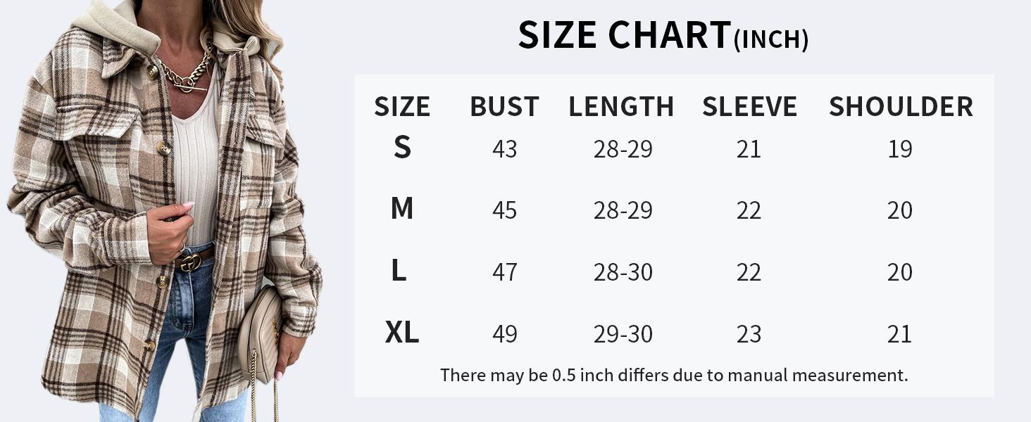 Womens Jacket Button Down Jacket with Hood Plaid Hoodie Coats