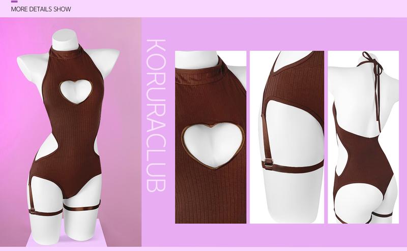 KORURACLUB Women's Lingerie 2-Piece Set: Backless Bodysuit & Corset Top with Heart Cutout - Sexy Lingerie for Women