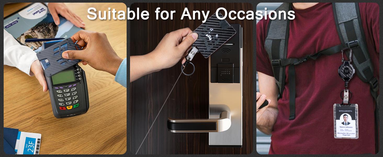 MNGARISTA Retractable Badge Holder, Carbon Fiber ID Badge Reel Strong,Retractable Clip Carabiner Keychain Key Card Holder with 4 Locking Card Point Design, Black MNGARISTA Retractable Badge Holder, Carbon Fiber ID Badge Reel Strong,Retractable Clip Carabiner Keychain Key Card Holder with 4 Locking Card Point Design, Black