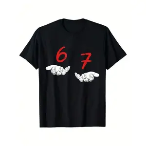 Men'S Funny Six Seven Meme Alpha Slang Graphic T-Shirt - 100% Regular Fit Crew Neck Short Sleeve With On Hand Gesture & 67 Number Design - Humorous Casual Streetwear Tee For Everyday Summer Outfits, Parties & Social Gatherings - Funny Meme Apparel F
