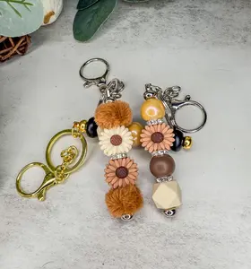 Blooming Keychains (Brown)- Fun Flowers with Beads & Gems