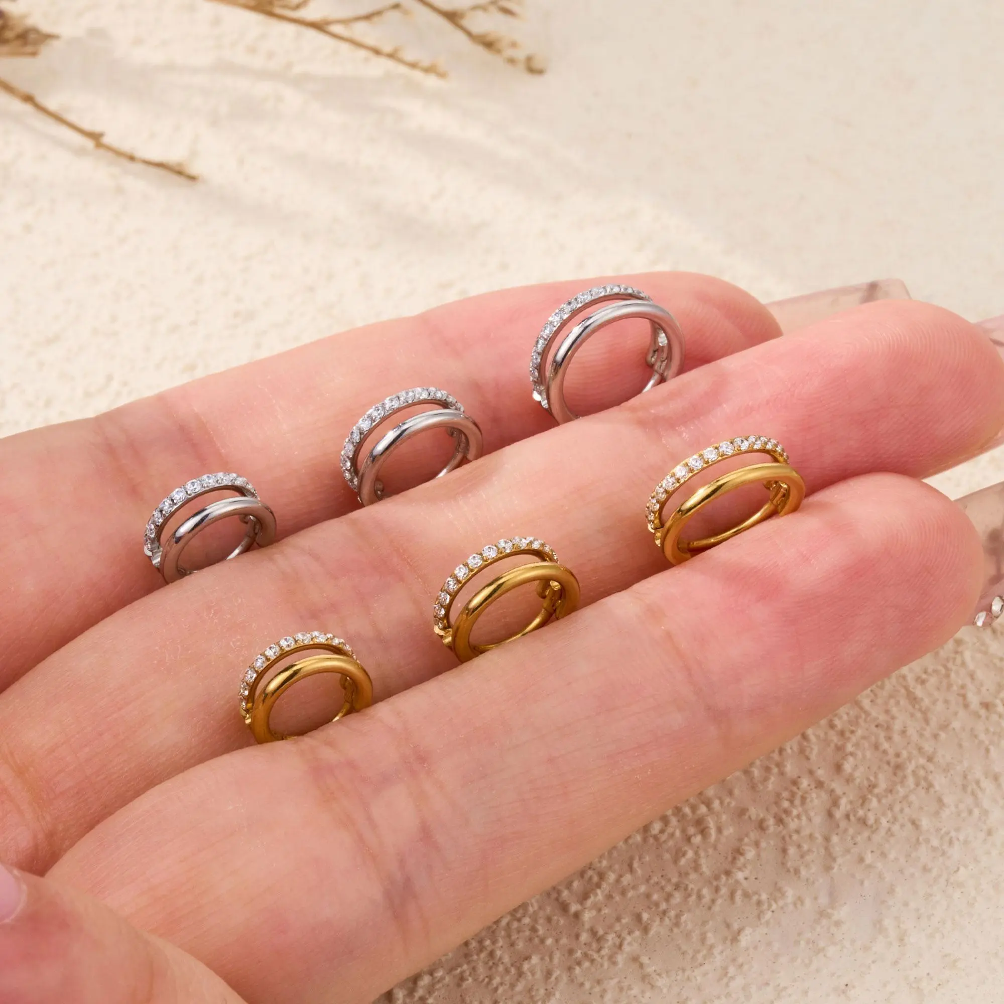 OUFER Body Jewelry 20G Polished Metal Parallel Double Hoop Nose Rings - Skin-Friendly, Smooth Finish, CZ Stones, Minimalist Subtle Bling, Casual Wear, Silver Female Body Jewelry Accessory